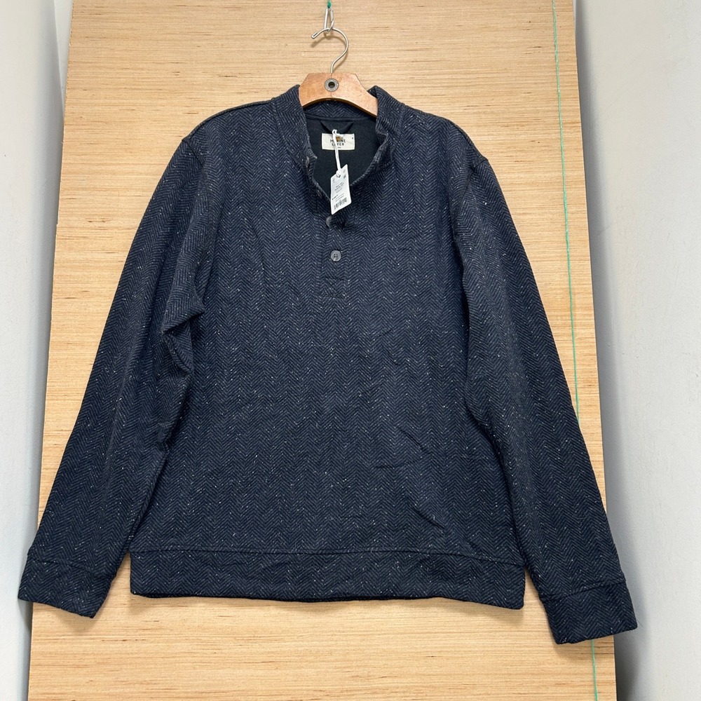 Marine Layer Pacifica Stretch Twill Pullover Dark Herringbone Henley Mens Large